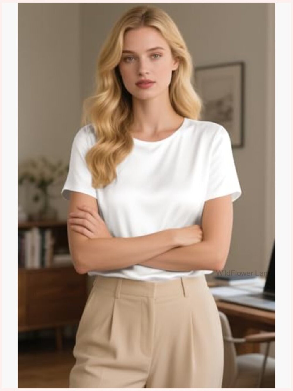 Silk Satin Crew Neck Blouse Short Sleeve Classic Fit Solid Casual T-Shirt Top - Picture 4 of 7